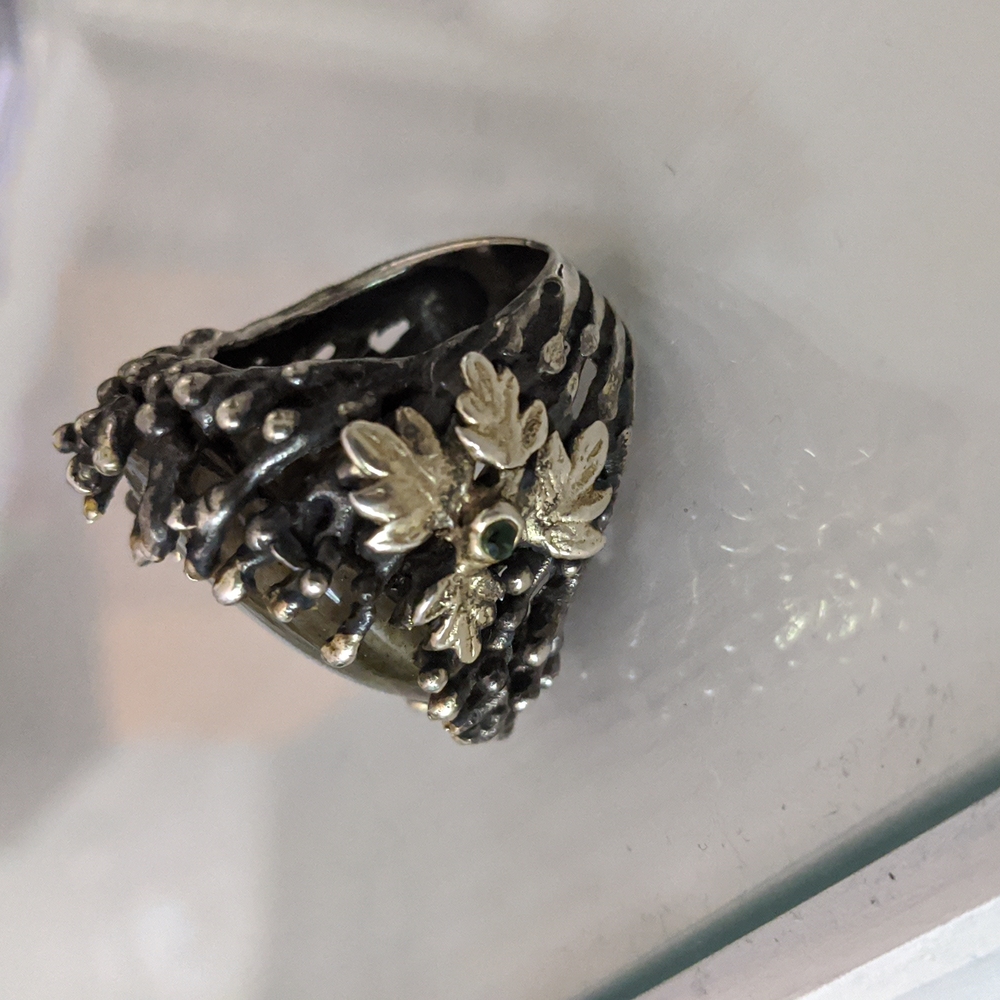 Artisan ring, size 7, silver platted, stone Labradorite, size apx. 3x2 cm - Picture 2 of 9